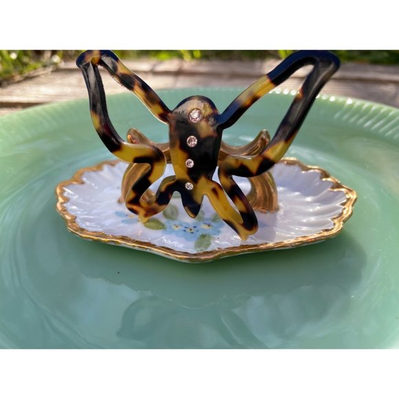 Vintage Celluloid Plastic Faux Tortoise Butterfly Brooch Rhinestones - Picture 5 of 7